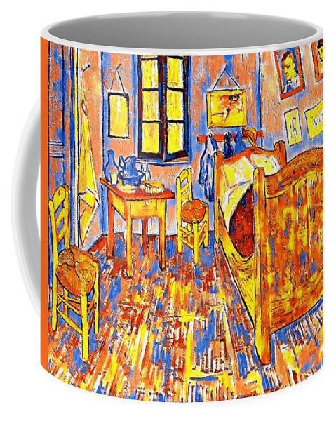 Bedroom In Arles Coffee Mug featuring the digital art The Bedroom in Arles by van Gogh - colorful digital recreation by Nicko Prints