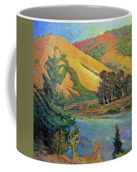Russian River Coffee Mug featuring the painting The Bend, Russian River by John McCormick