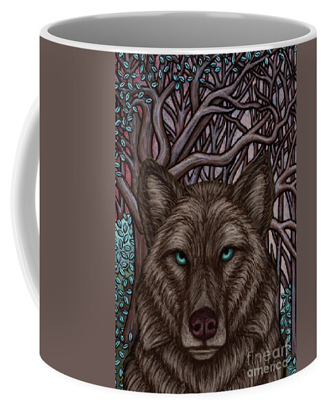Wolf Coffee Mug featuring the painting The Black Wolf Forest by Amy E Fraser