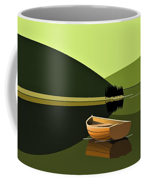 Lake Coffee Mug featuring the digital art The boat by Fatline Graphic Art