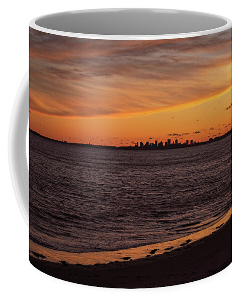 Swampscott Coffee Mug featuring the photograph The Boston Skyline from Fisherman's Beach Swampscott MA Sunset by Toby McGuire