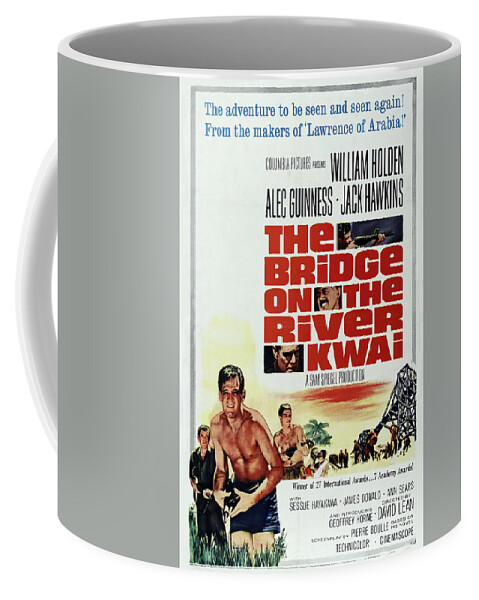 Bridge Coffee Mug featuring the mixed media ''The Bridge on the River Kwai'' poster 1957 by Stars on Art