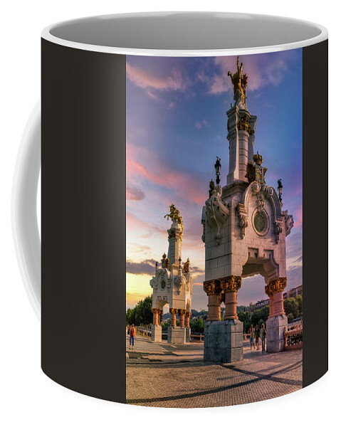 San Sebastian Coffee Mug featuring the photograph The bridge with the obelisks by Micah Offman