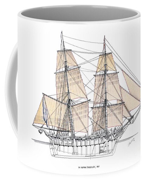 Historic Vessels Coffee Mug featuring the drawing The brig Poseidon - 1821 by Panagiotis Mastrantonis