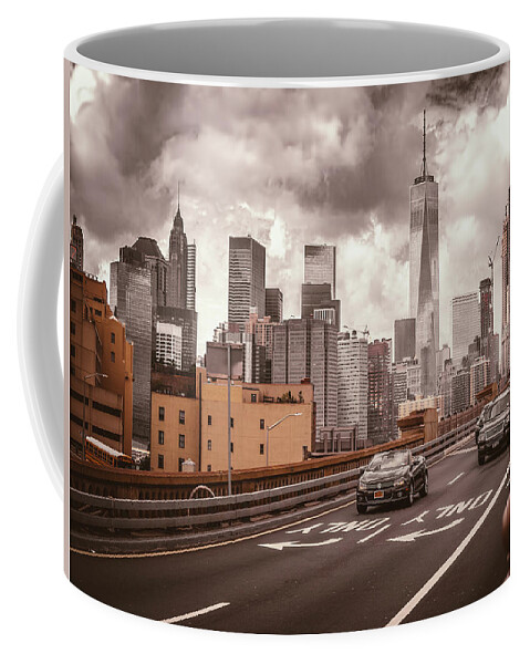 New York Coffee Mug featuring the photograph The Brooklyn Bridge and the city skyline in New York by Karel Miragaya