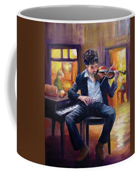 Violinist Coffee Mug featuring the painting The Cafe Violinist by Evelyn Snyder
