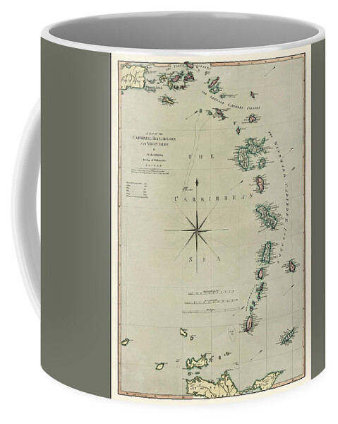 Caribbean Coffee Mug featuring the photograph The Caribbean Vintage Historical Map 1789 by Carol Japp