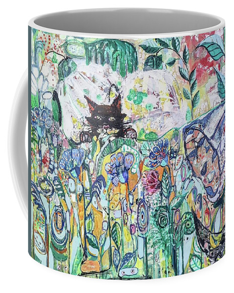 Cat Coffee Mug featuring the painting The Chase by Evelina Popilian