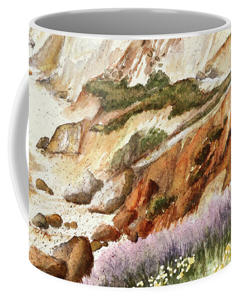 The Cliffs At Aquinnah Marthas Vineyard Watercolor Coffee Mug featuring the painting The Cliffs at Aquinnah Marthas Vineyard Watercolor by Michelle Constantine