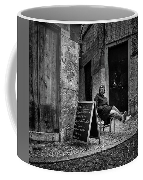 On The Street Coffee Mug featuring the photograph The cook is in pause by Micah Offman