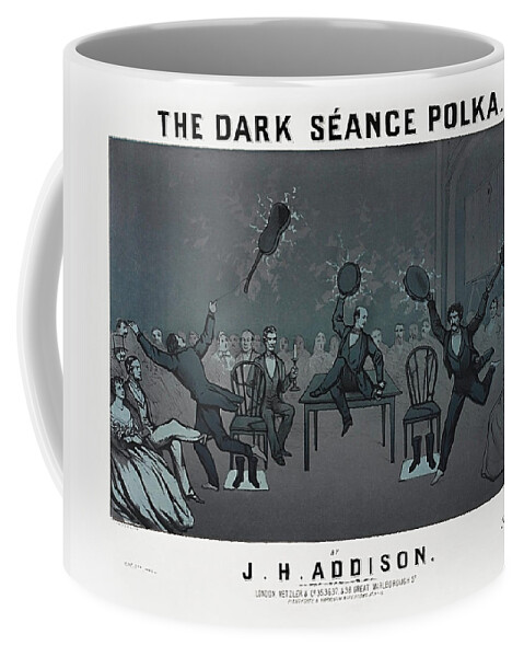 Dark Seance Polka Coffee Mug featuring the drawing The Dark Seance Polka - Sheet Music Cover - J.H. Addison by War Is Hell Store