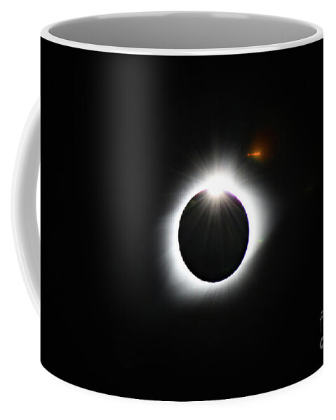 Eclipse; Diamond Ring; Corona; Light Flare; Night; Sky; Coffee Mug featuring the photograph The Diamond Ring by Tina Uihlein