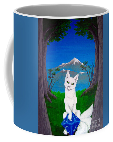 Kitsune Coffee Mug featuring the painting The Die of Fate by Rohvannyn Shaw