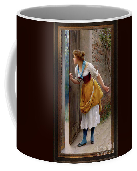 The Eavesdropper Coffee Mug featuring the painting The Eavesdropper by Eugen von Blaas Remastered Xzendor7 Classical Fine Art Reproductions by Xzendor7