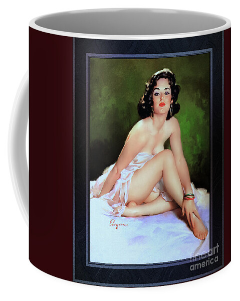 The Elegant Beauty Oof Annette Coffee Mug featuring the painting The Elegant Beauty Of Annette by Gil Elvgren Vintage Illustration Xzendor7 Art Reproductions by Rolando Burbon
