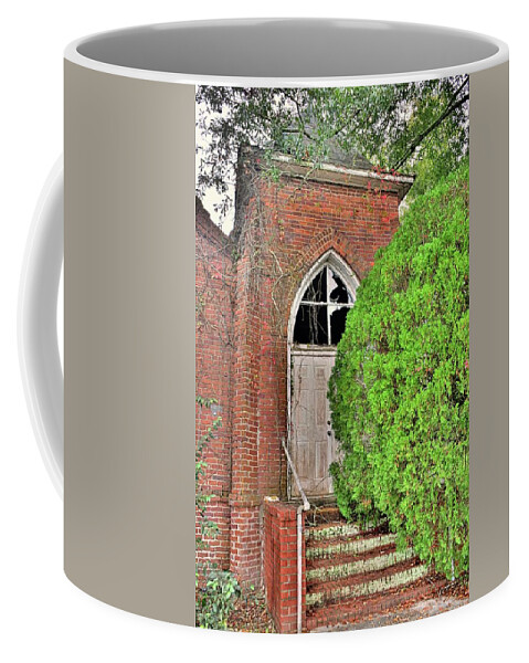 The Entrance To The Tabernacle Baptist Church Blackville Sc Coffee Mug featuring the photograph The Entrance To The Tabernacle Baptst Church Blackville SC by Lisa Wooten