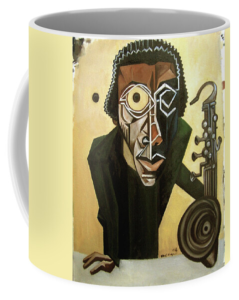 Jazz Coffee Mug featuring the painting The Ethnomusicologist / Marion Brown by Martel Chapman