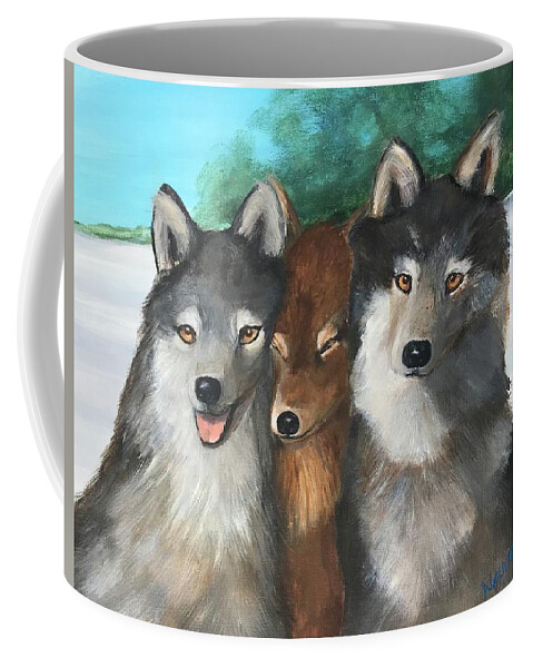 Wolf Coffee Mug featuring the painting The Family by Deborah Naves