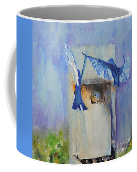 Bluebirds Coffee Mug featuring the painting The Family by Jodie Marie Anne Richardson Traugott     aka jm-ART