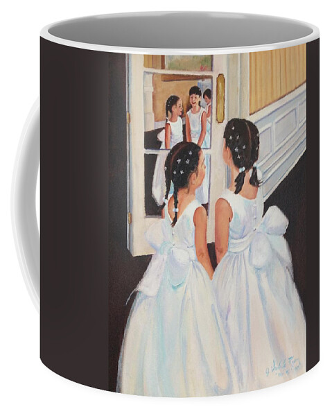 Flower Girls Coffee Mug featuring the painting The Flower Girls by Judy Rixom