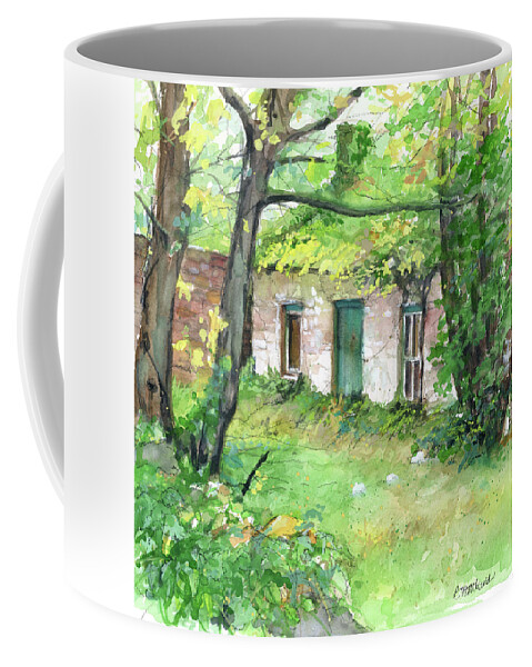 Irish Cottage Coffee Mug featuring the painting The Forge aka The Lonergan Homestead by Rebecca Matthews