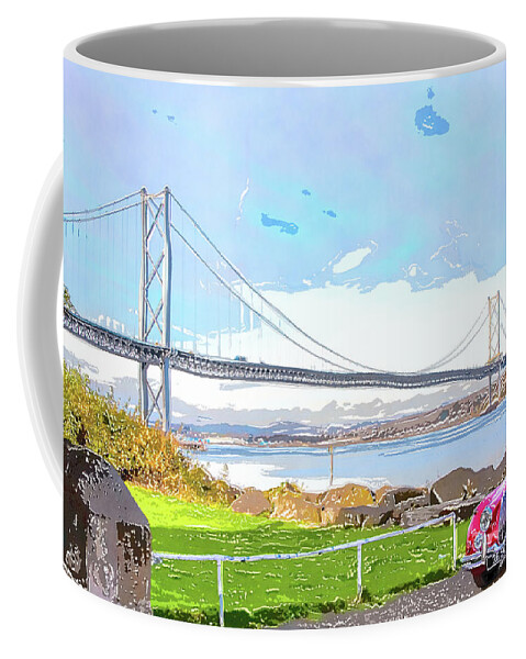 The Forth Suspension Bridge Coffee Mug featuring the digital art The Forth Suspension Bridge by SnapHappy Photos