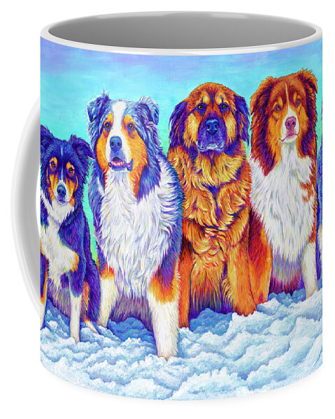 Dog Coffee Mug featuring the painting The Gang's All Here by Rebecca Wang