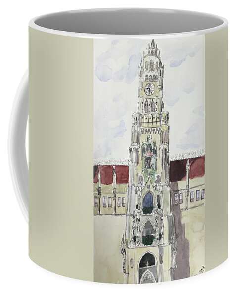 Rathaus Coffee Mug featuring the painting The Glockenspiel by Tracy Hutchinson