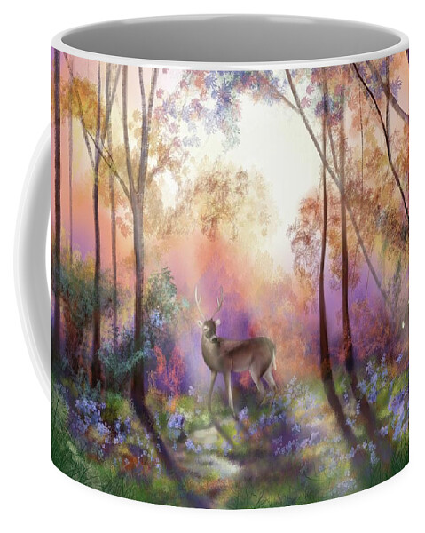 Enchanted Coffee Mug featuring the digital art The Golden Hour at Swinley Forest by Rachel Emmett