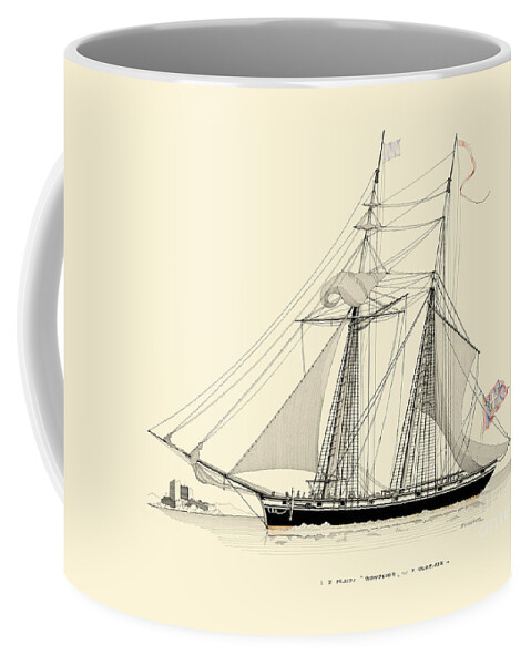 Historic Vessels Coffee Mug featuring the drawing The goleta Terpsichori - 1818 by Panagiotis Mastrantonis