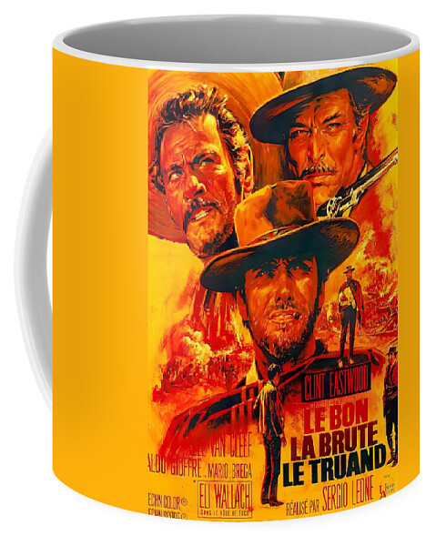 Mascii Coffee Mug featuring the mixed media ''The Good, the Bad, and the Ugly'', 1967 - art by Jean Mascii by Movie World Posters