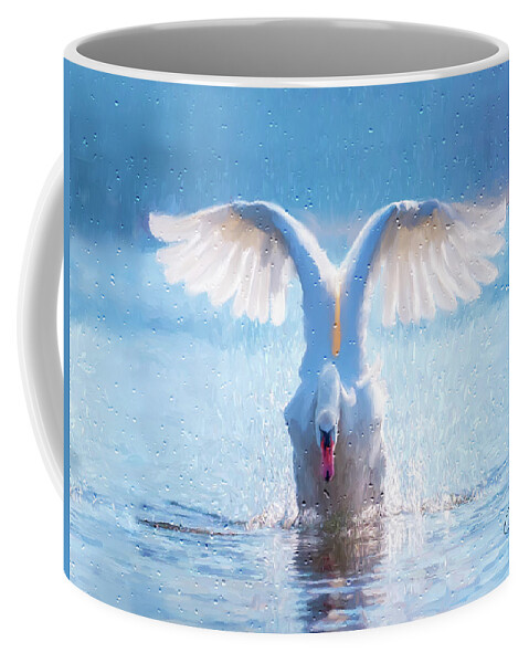 Birds Coffee Mug featuring the mixed media The Graceful Landing by Colleen Taylor