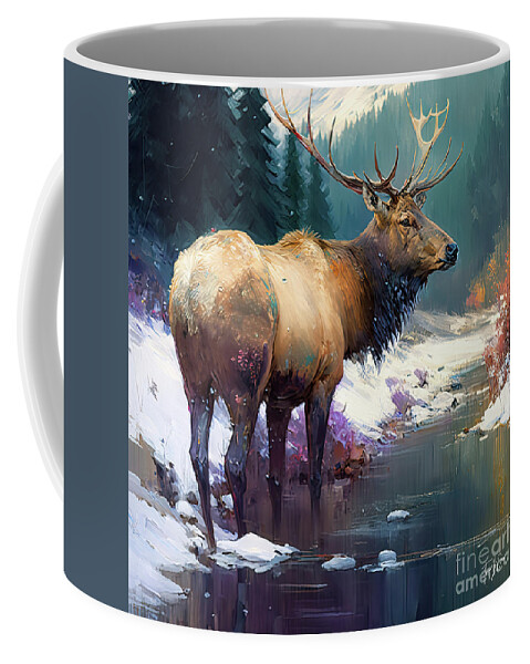 Elk Coffee Mug featuring the painting The Great Elk by Tina LeCour