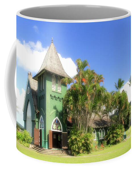 Palm Tree Coffee Mug featuring the photograph The Green Waioli Hula Church by Robert Carter