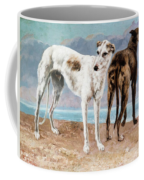 French Coffee Mug featuring the painting The Greyhounds of the Comte de Choiseul by Lagra Art