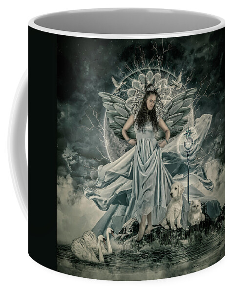 Swans Coffee Mug featuring the digital art The Guardian by Maggy Pease