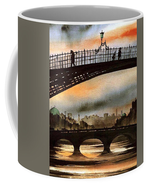  Coffee Mug featuring the painting The Ha'penny Bridge, River Liffey. by Val Byrne