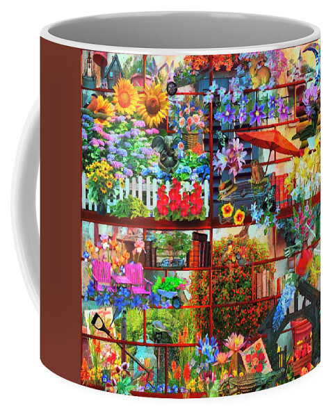 Birds Coffee Mug featuring the digital art The Happy Garden Painting by Debra and Dave Vanderlaan