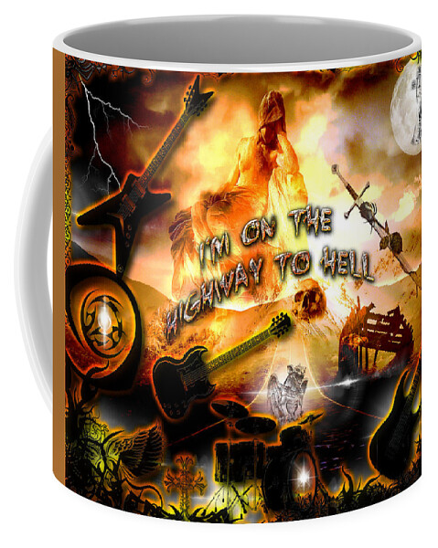 Classic Rock Coffee Mug featuring the digital art The Highway To Hell by Michael Damiani