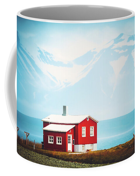Landscape Coffee Mug featuring the photograph The Icelandic Fjord House by Philippe Sainte-Laudy