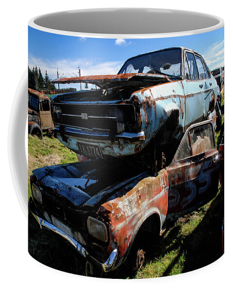 Wrecking Yard Coffee Mug featuring the photograph The Junkyard Diaries II - Smash Palace. North Island, New Zealand by Earth And Spirit