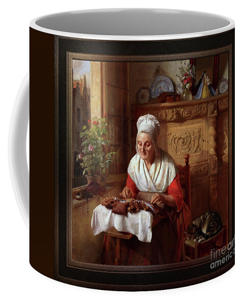 Elderly Woman Coffee Mug featuring the painting The Lace Maker by Josephus Laurentius Dyckmans Fine Art Xzendor7 Old Masters Reproductions by Rolando Burbon