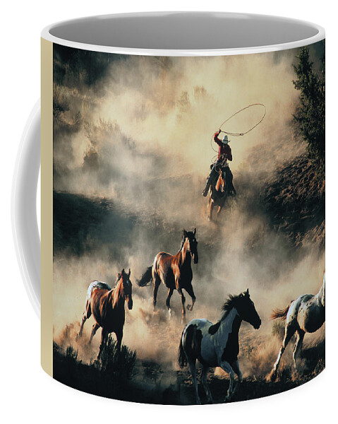 Cowboy Coffee Mug featuring the photograph The Last Roundup, The Los Angeles Times Photo Of The Year Award Winner by Don Schimmel
