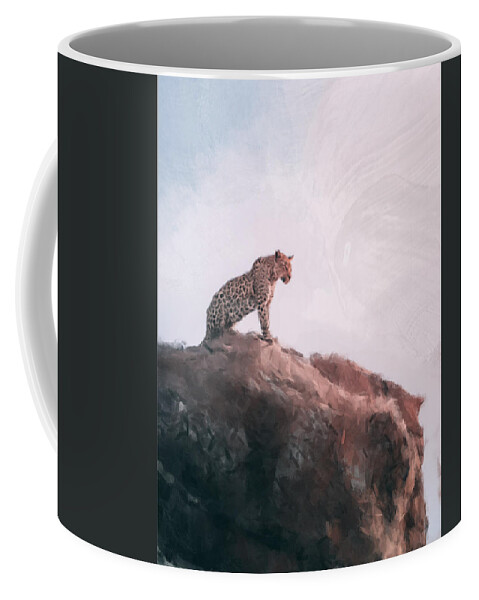 Leopard Coffee Mug featuring the painting The Leopard Waits by Gary Arnold