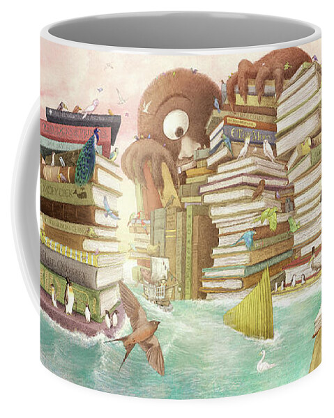 Birds Coffee Mug featuring the drawing The Library Islands by Eric Fan