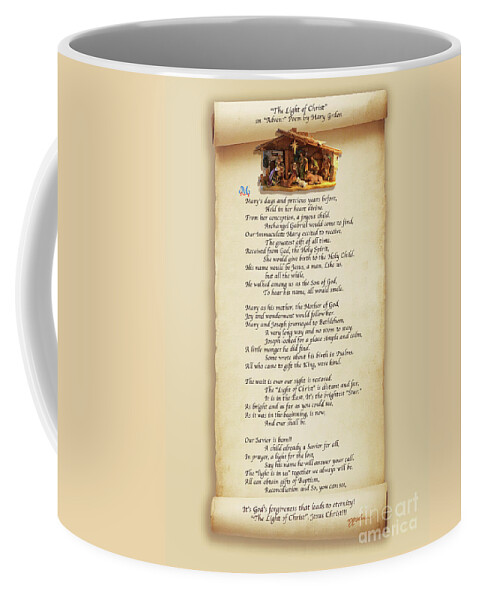 Christ Coffee Mug featuring the painting THE LIGHT OF CHRIST - a poem of Advent by Mary Grden