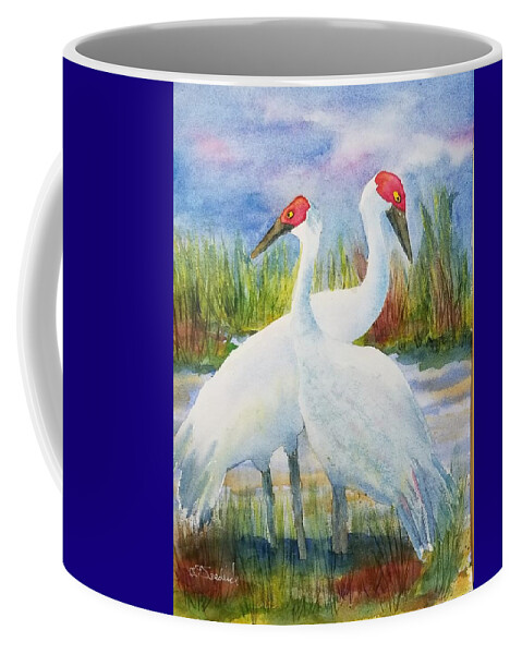Sandhill Cranes Coffee Mug featuring the painting The Locals by Ann Frederick