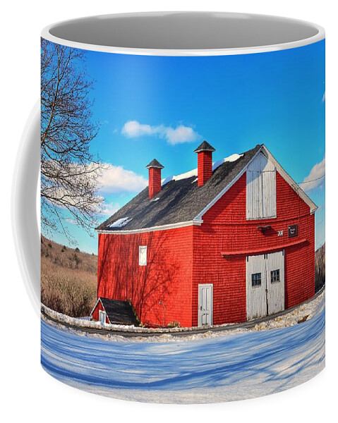 Red Coffee Mug featuring the photograph The Locust Barn by Monika Salvan