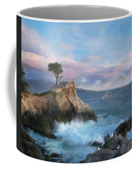 Cypress Point Coffee Mug featuring the mixed media The Lone Cypress at Cypress Point by Colleen Taylor