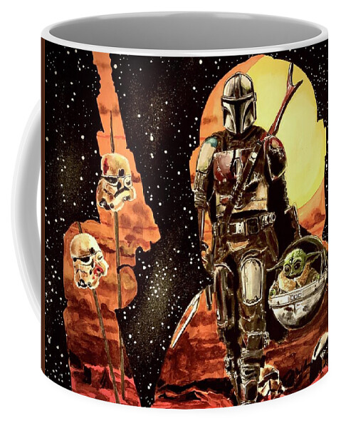 Star Wars Coffee Mug featuring the painting The Mandalorian by Joel Tesch